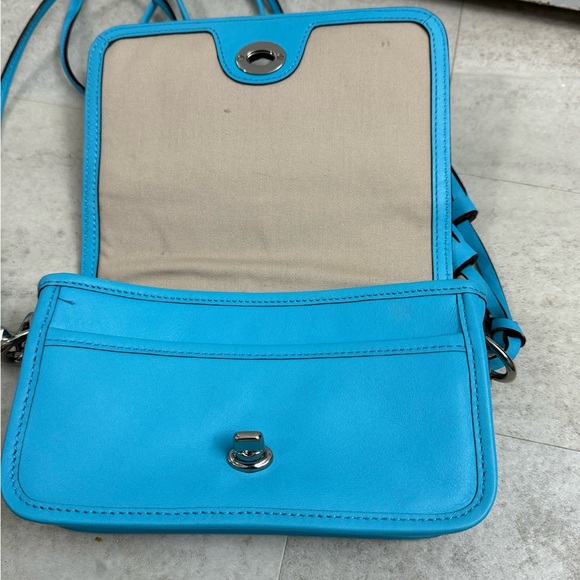 COACH Leather Crossbody Fringe accent bag purse bright blue - Picture 5 of 14